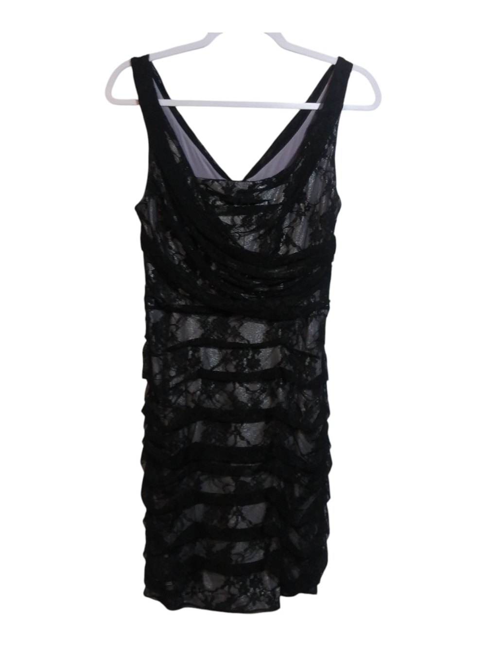 Express Black Fitted Lace Tiered Ruched Sleeveless Dress LBD Size 4